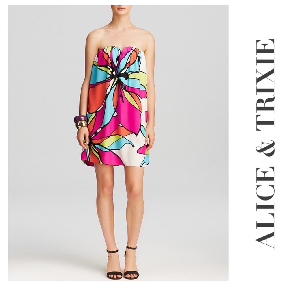 ALICE & TRIXIE ‘Caprice’ Strapless Floral Silk Mini Dress Size Medium NWOT